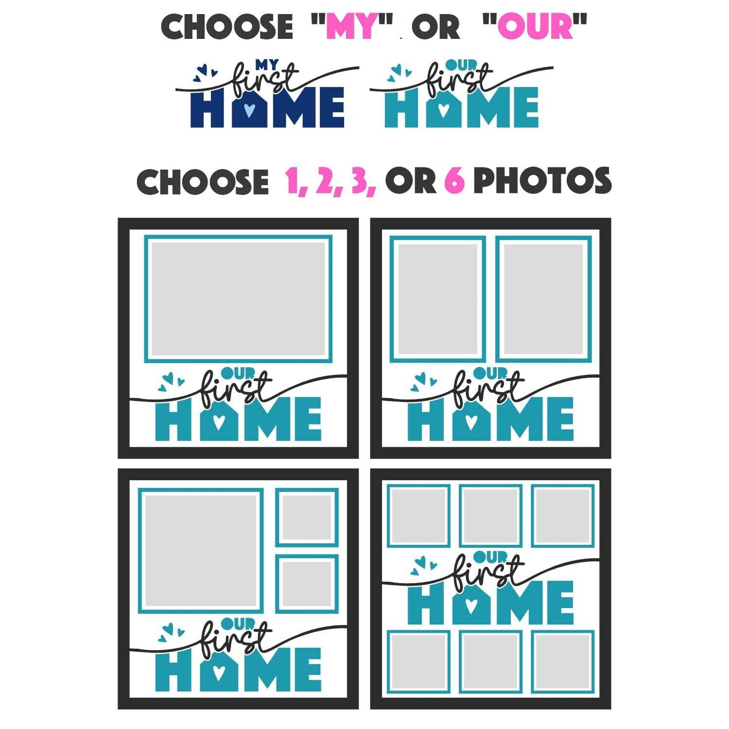 My / Our First Home - 9 x 9 Inch Frame - 1, 2, 3 or 6 photos / Multi Colour