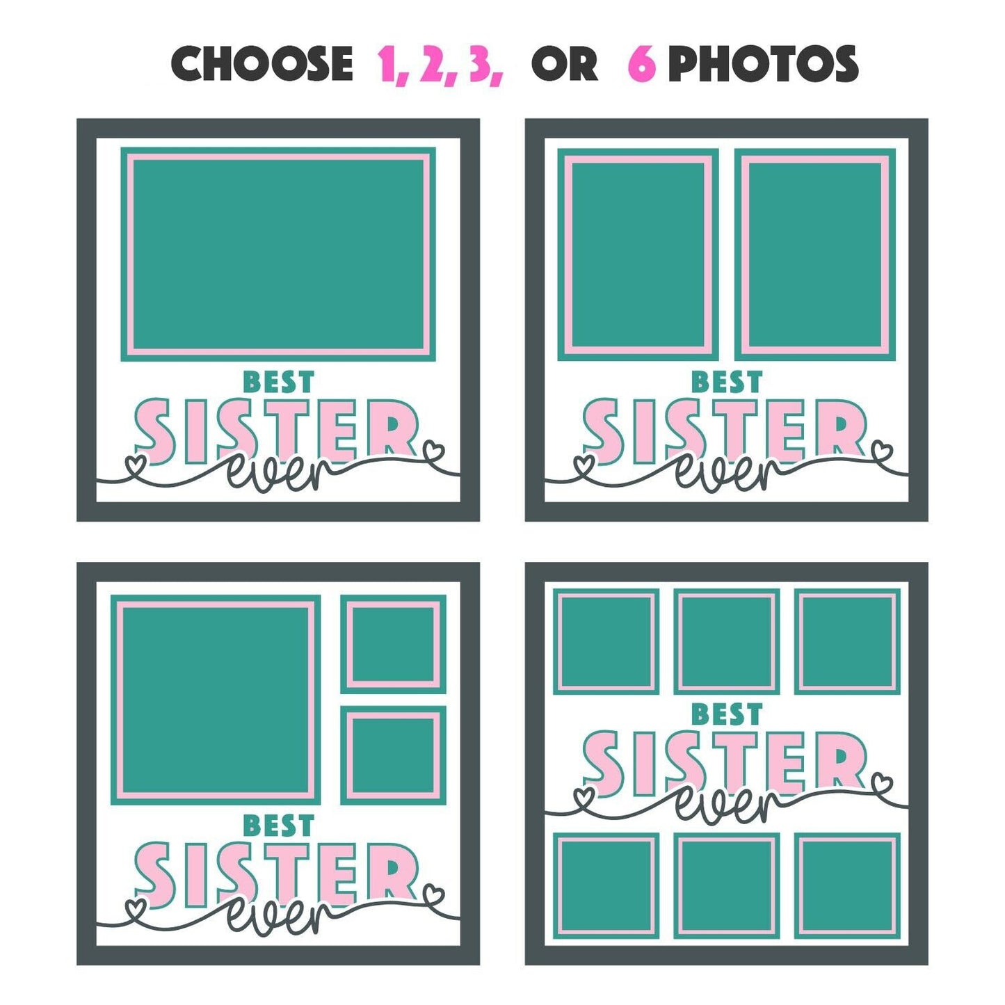 Best Sister Ever - 9 x 9 Inch photo Frame - 1, 2, 3 or 6 photos / Multi Colour