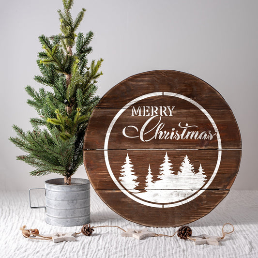 Round Merry Christmas Sign Stencil