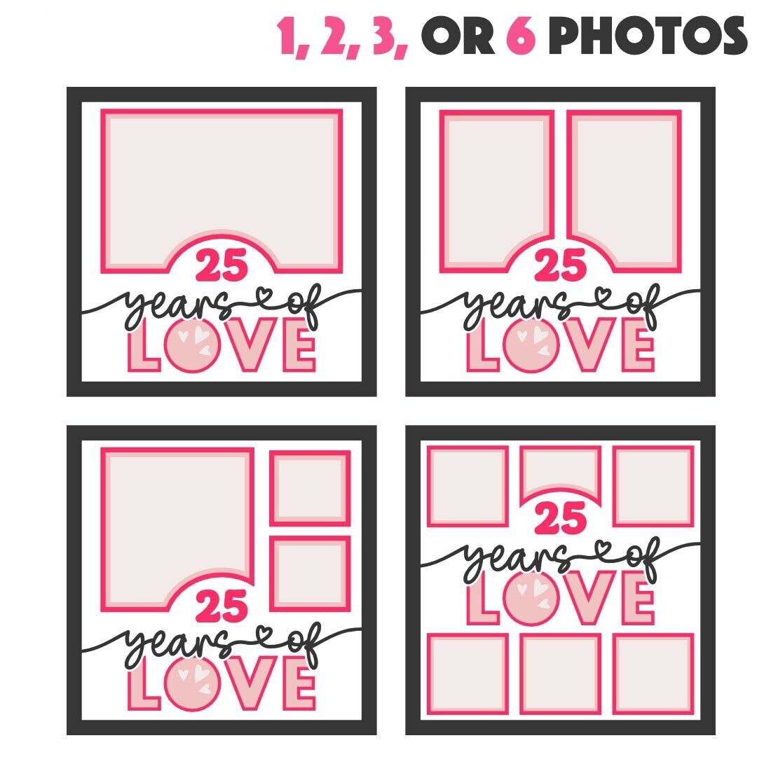 Anniversary - Years Of Love - 9 x 9 Inch - 1, 2, 3 or 6 photos / Multi Colour