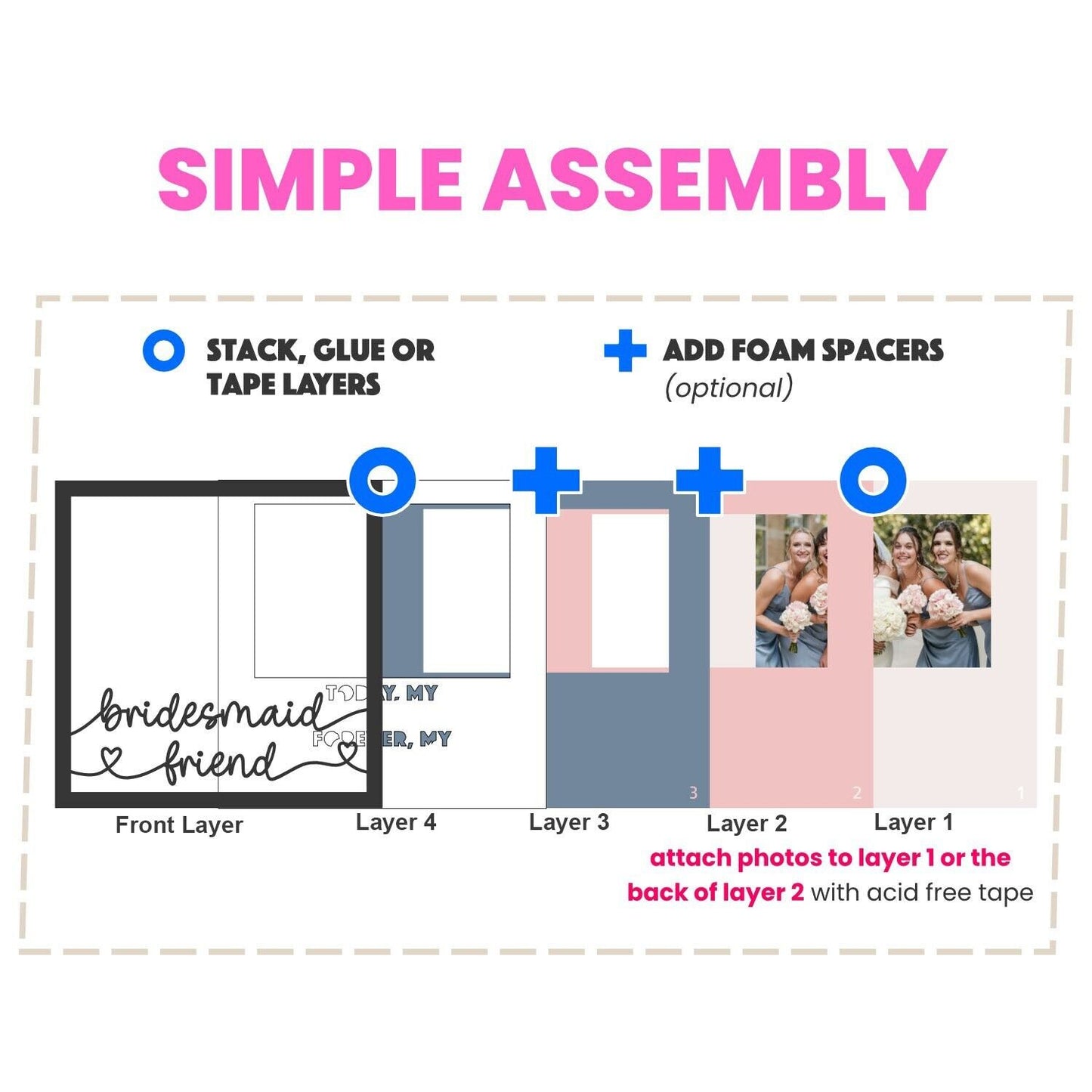 Today My Bridesmaid - 9 x 9 Inch Frame - 1, 2, 3 or 6 photos / Customisable