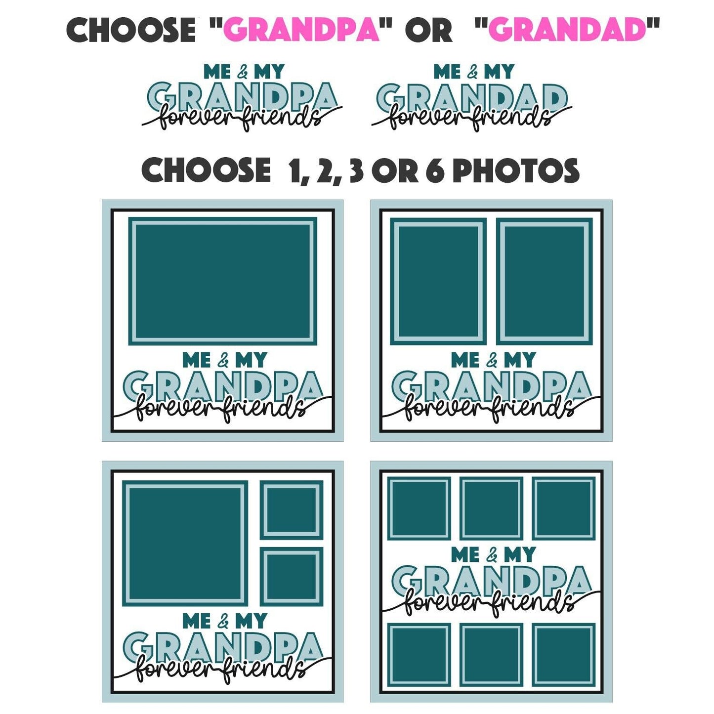Me and My Grandpa Forever Friends - 9 x 9 Inch Frame - 1, 2, 3 or 6 photos