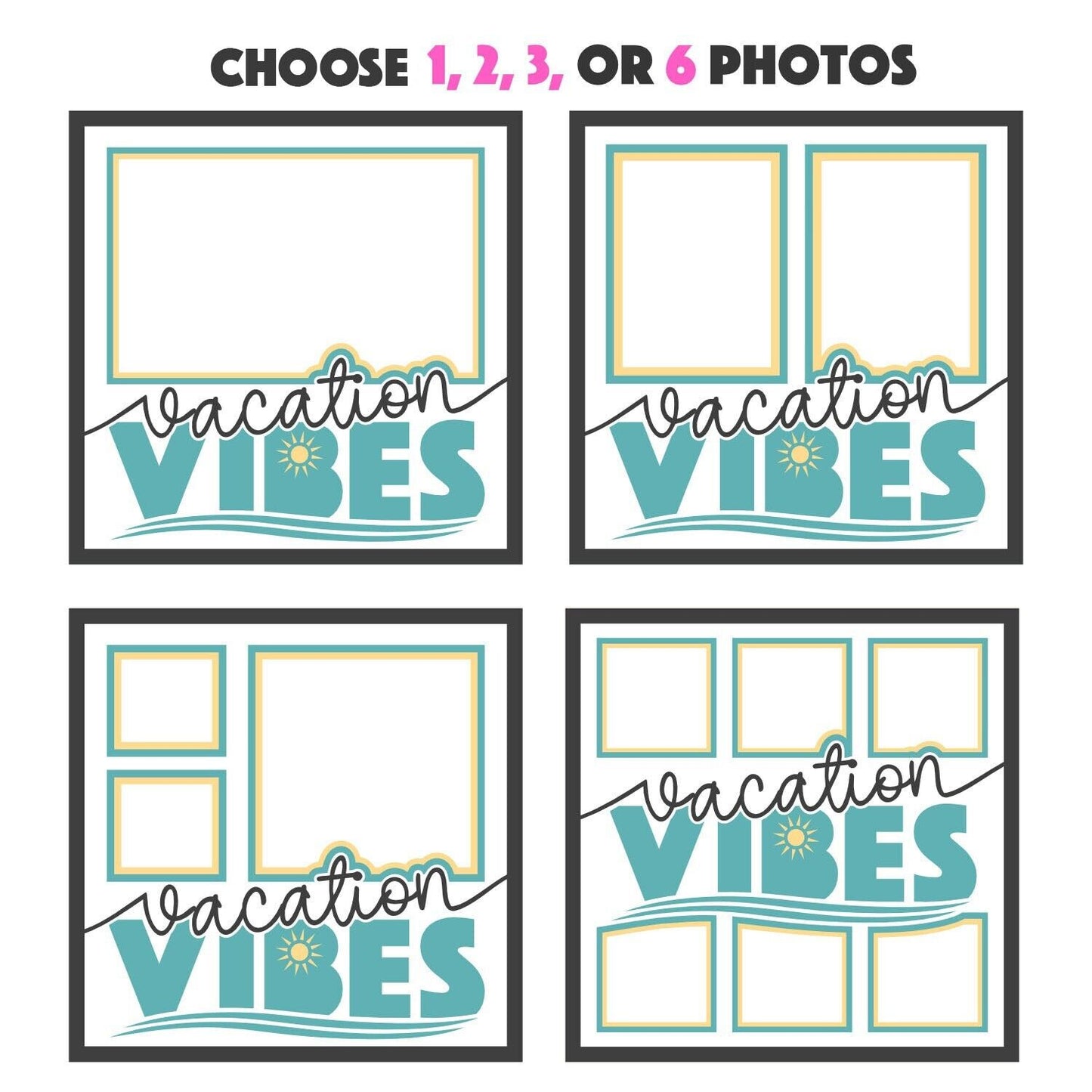 Vacation Vibes - 9 x 9 Inch photo Frame - 1, 2, 3 or 6 photos / Multi Colour