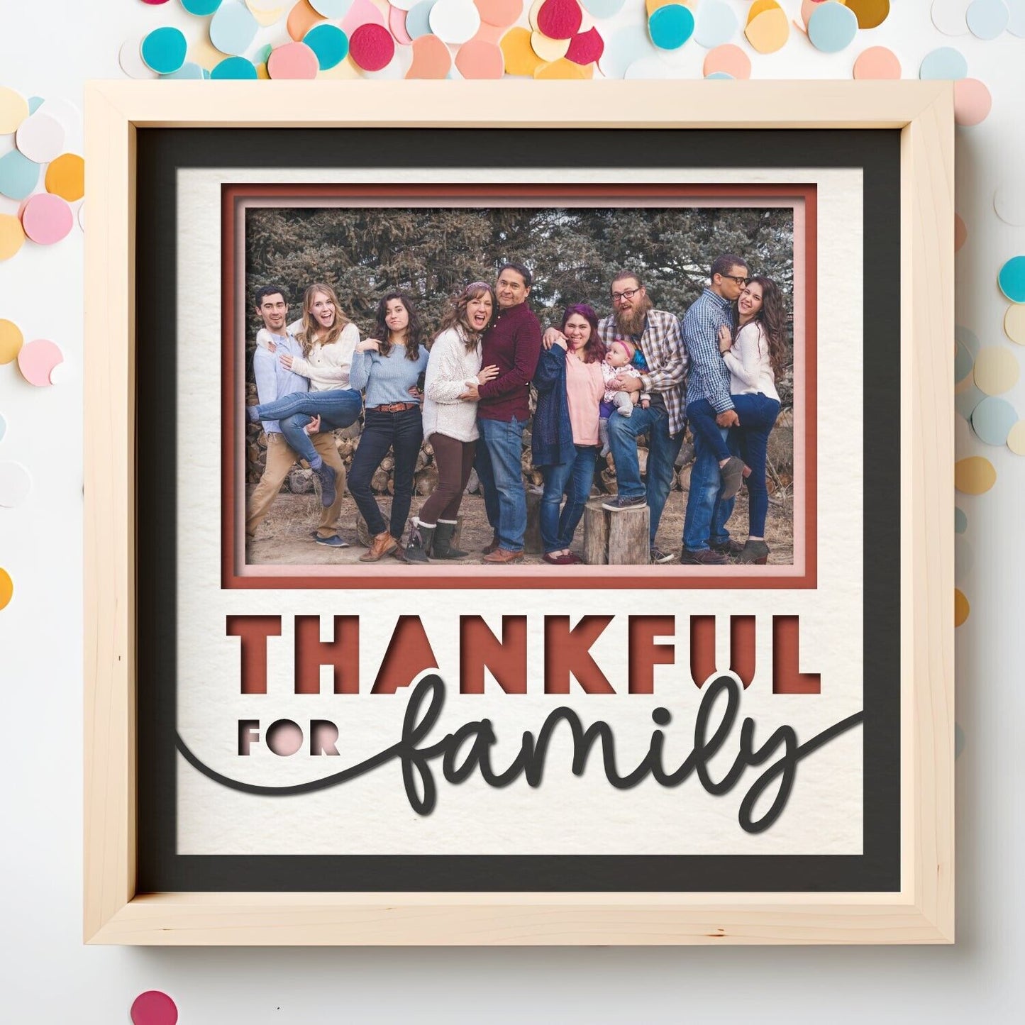 Thankful For Family - 9 x 9 Inch Frame - 1, 2, 3 or 6 photos / Multi Colour
