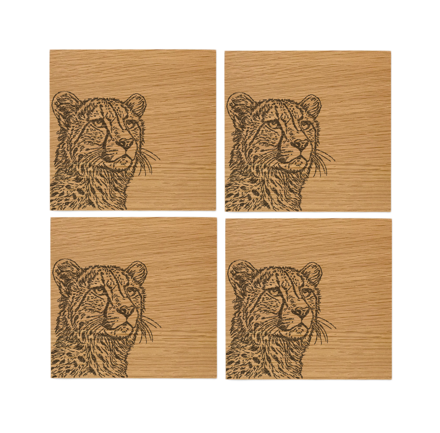 Cheeta Oak Coasters - Set of 4