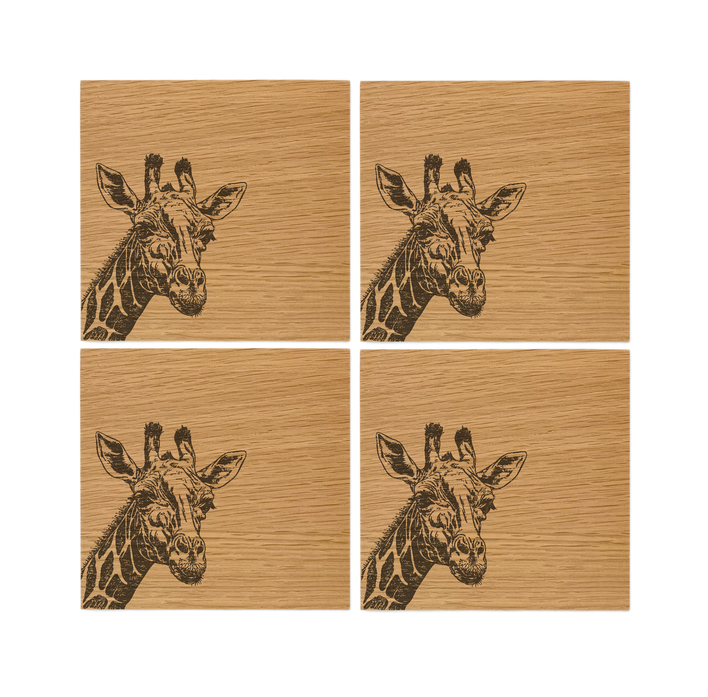 Giraffe Oak Coasters - Set of 4