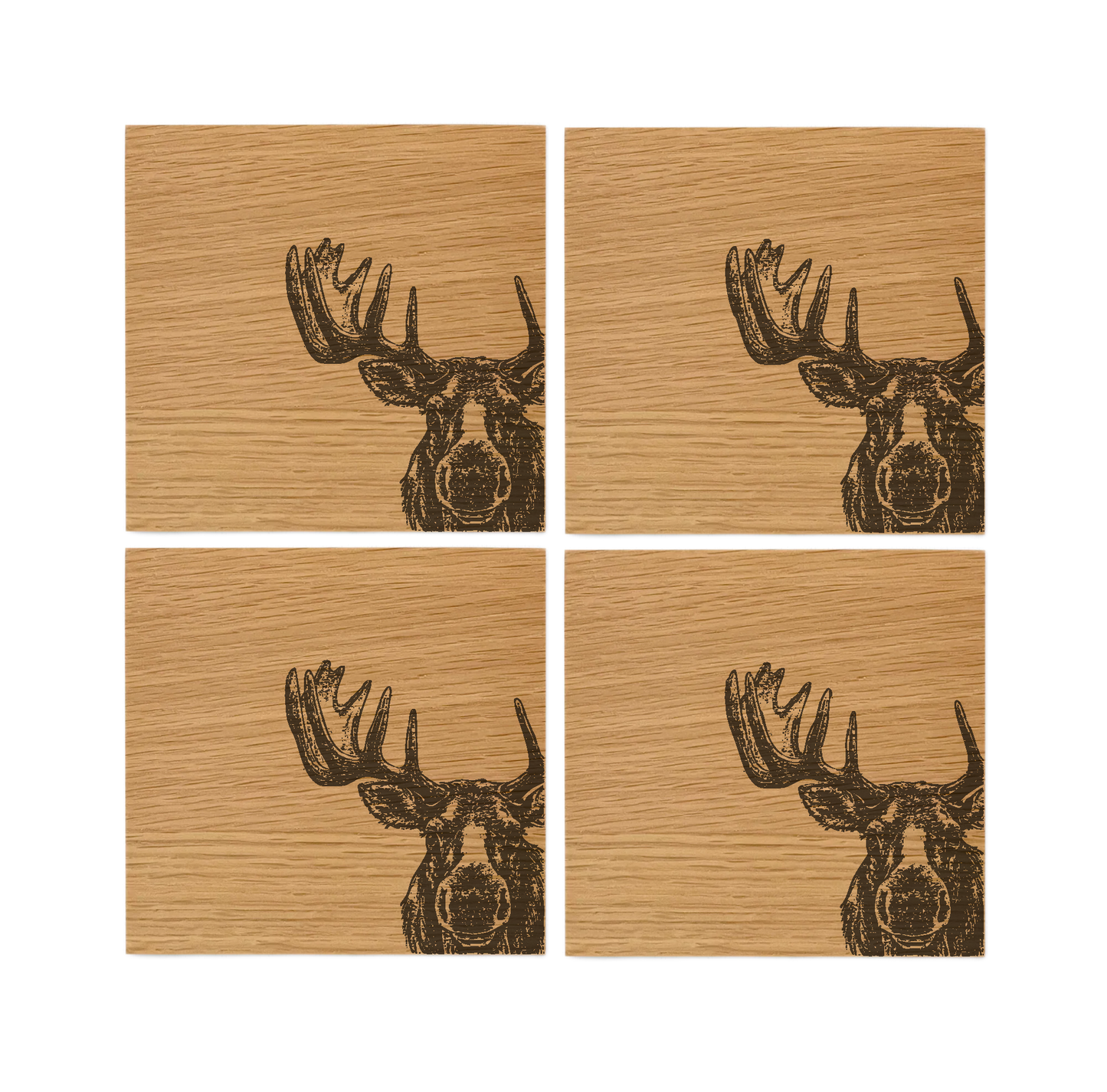Moose Oak Coasters - Set of 4