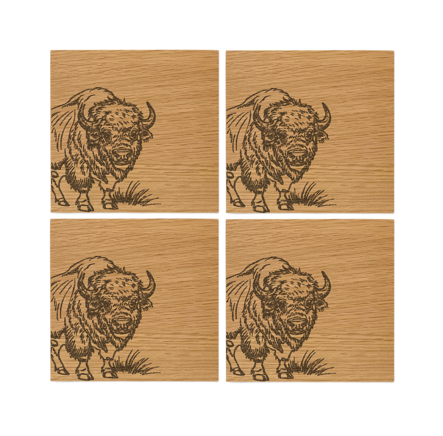 Bison Oak Coasters - Set of 4