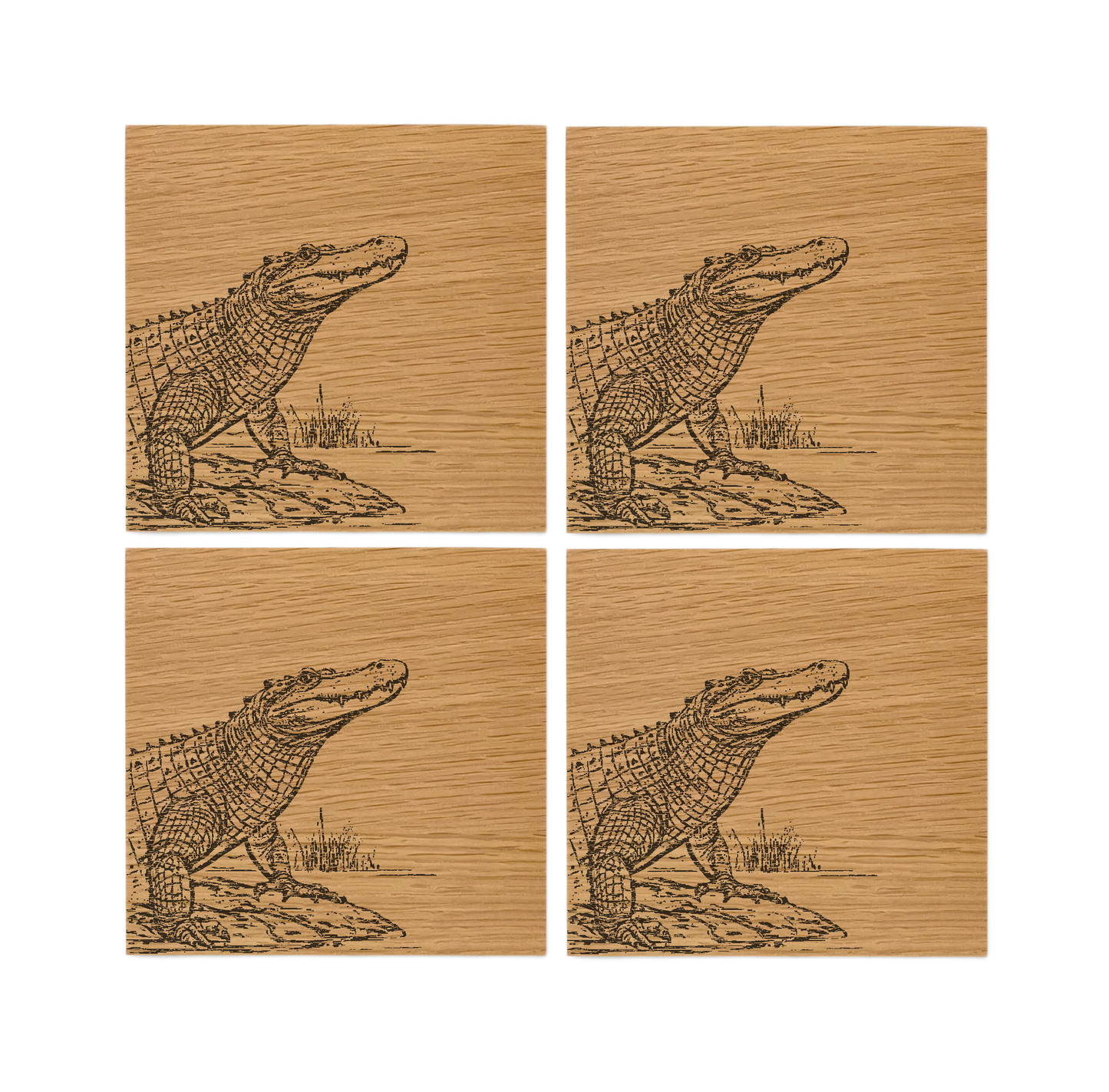 Crocodile Oak Coasters - Set of 4
