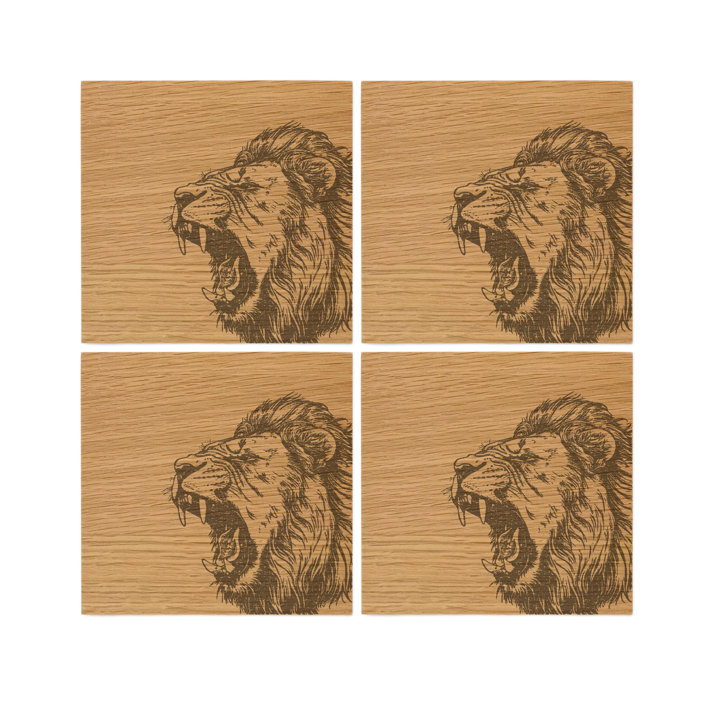 Lion Oak Coasters - Set of 4