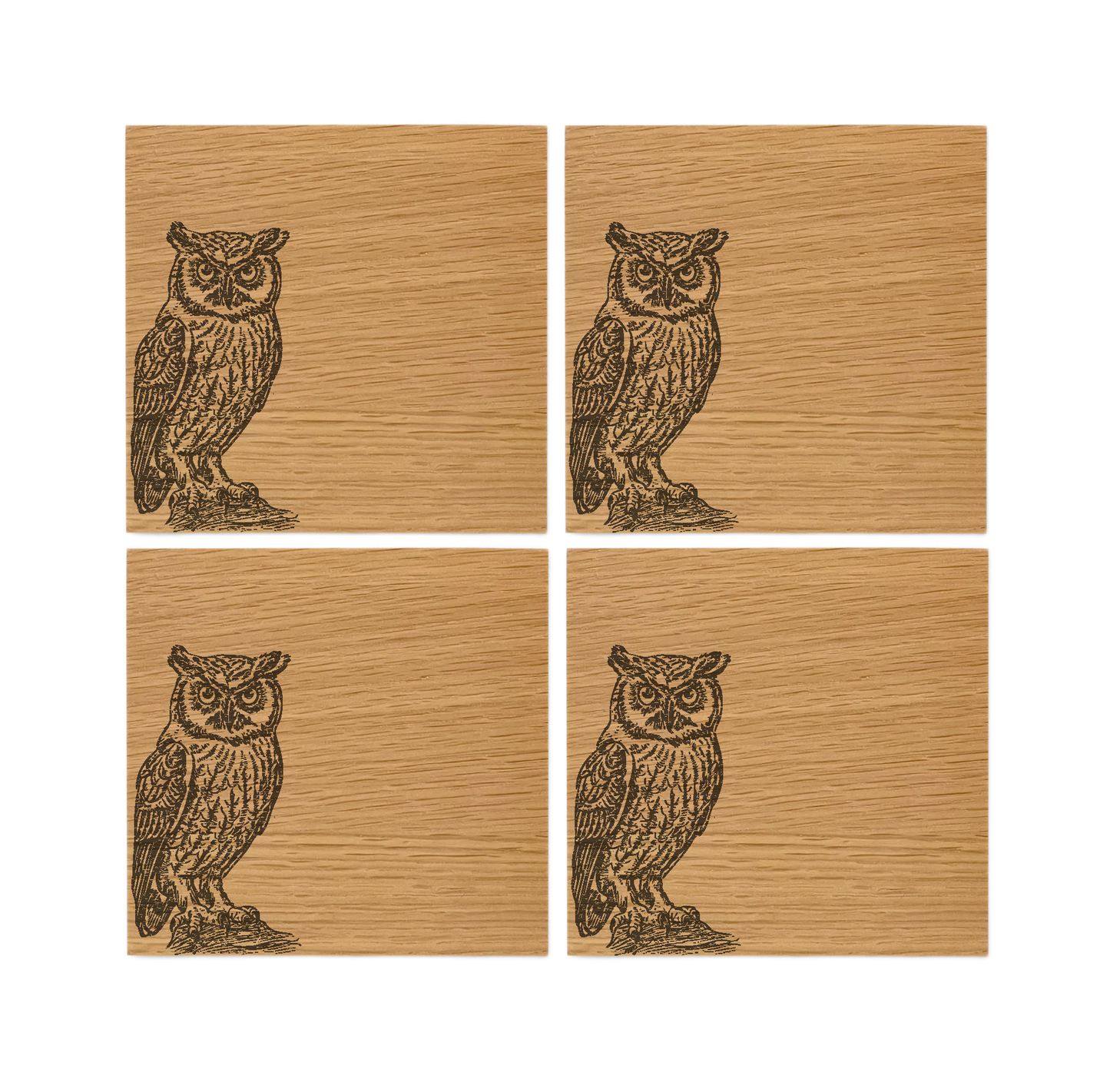 Owl Oak Coasters - Set of 4