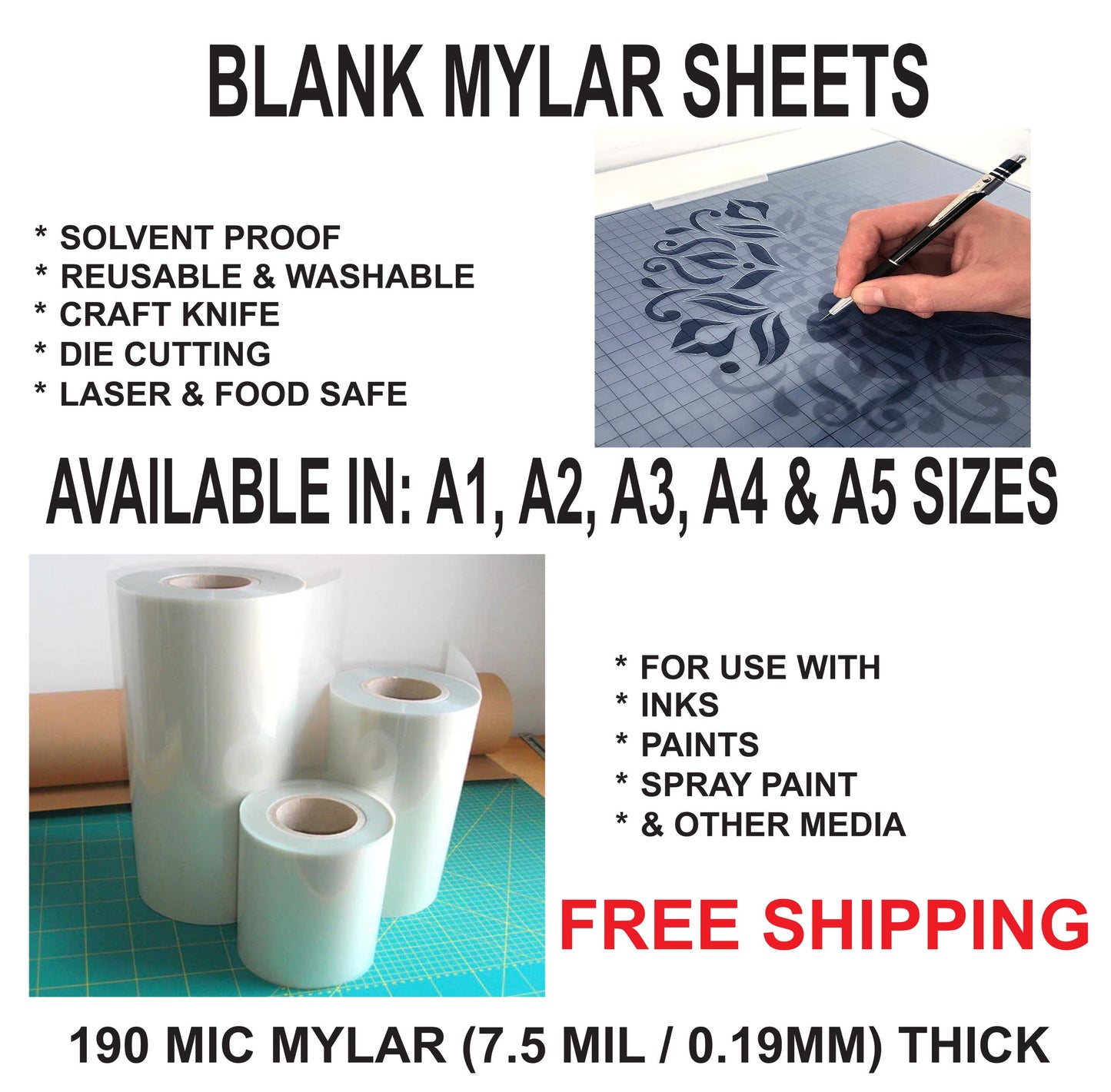 A4 Blank Mylar Sheets (21x29cm) - 190 Micron Thick