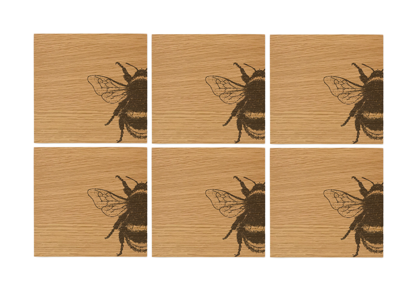 Bee Oak Coasters - Set of 6