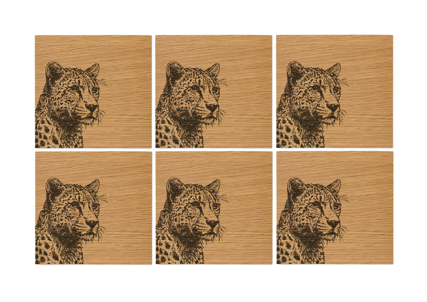 Leopard Oak Coasters - Set of 6
