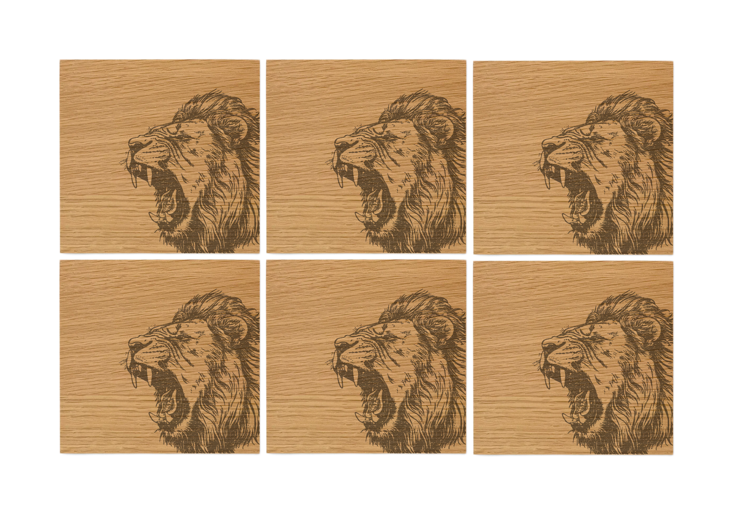 Lion Oak Coasters - Set of 6
