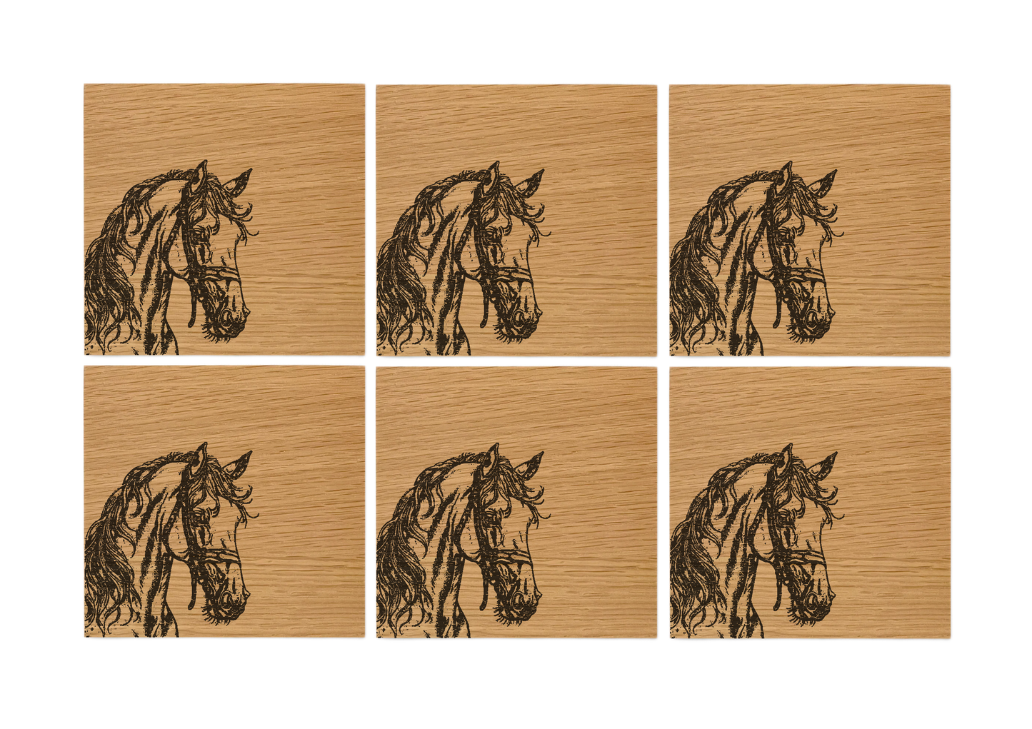 Horse Oak Coasters - Set of 6