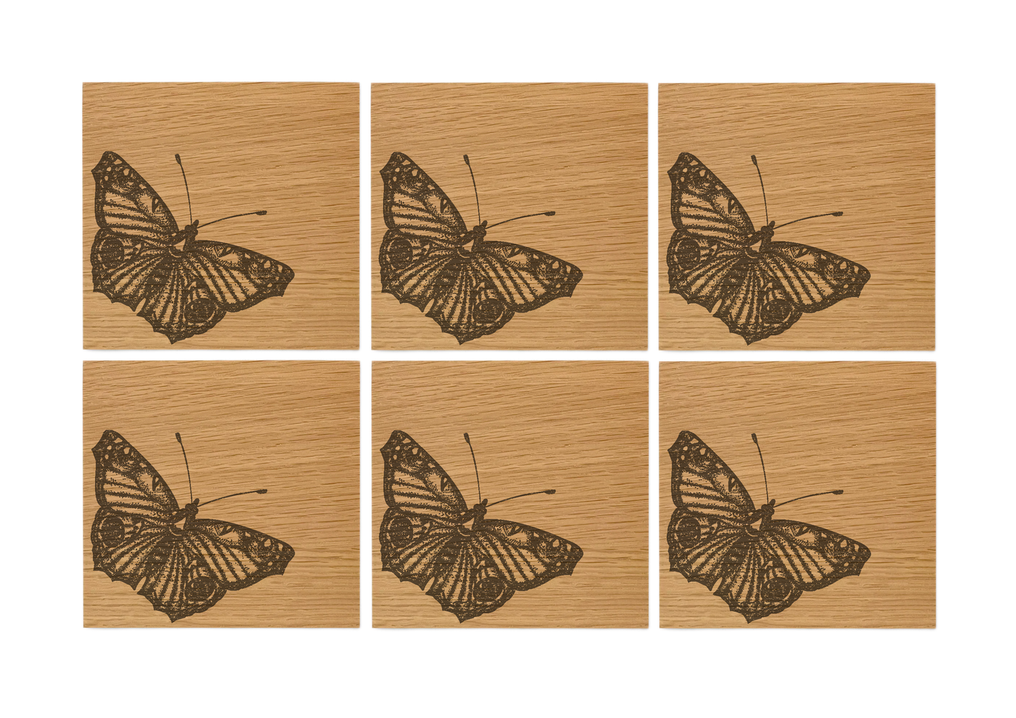 Butterfly Oak Coasters - Set of 6