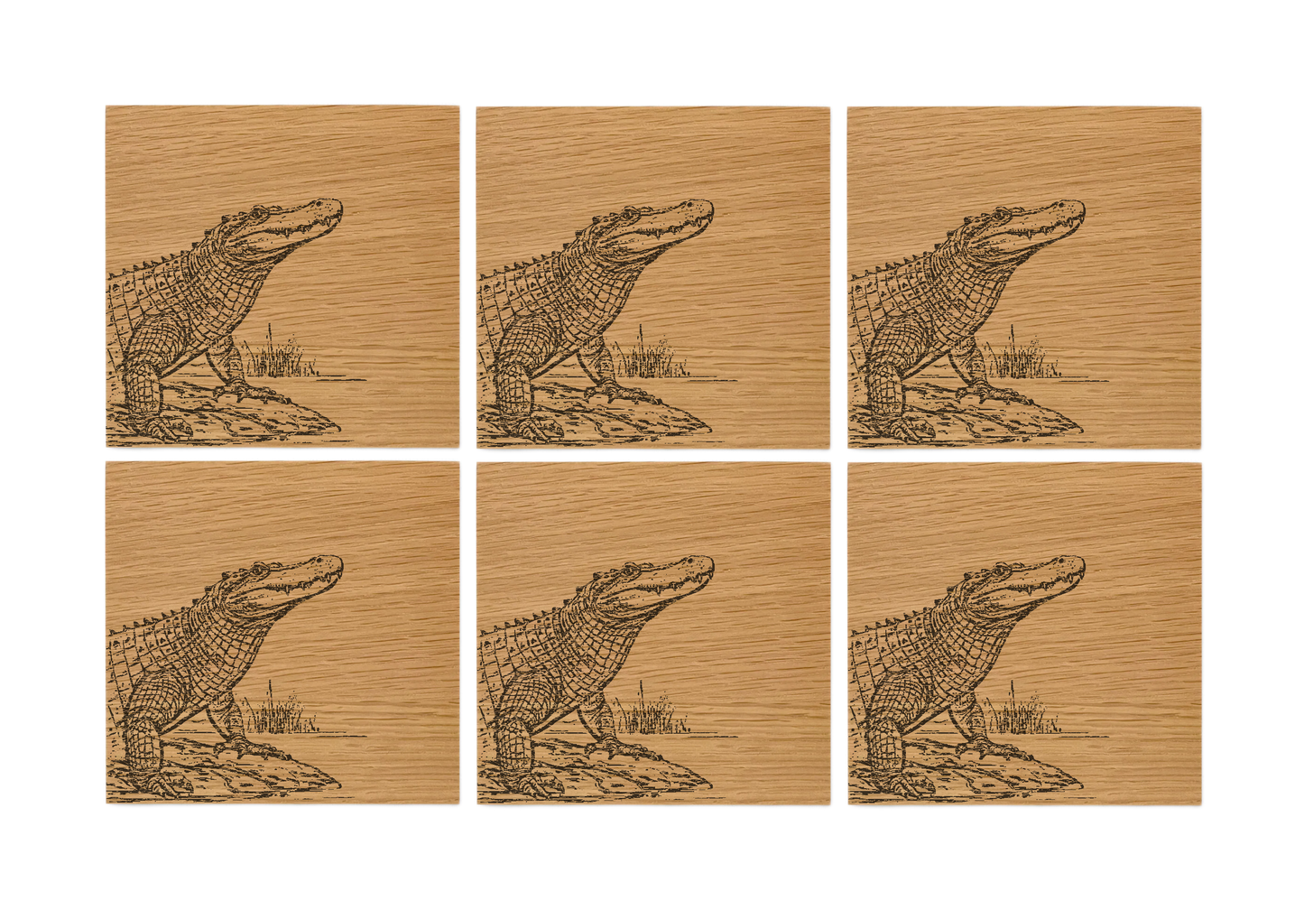 Crocodile Oak Coasters - Set of 6