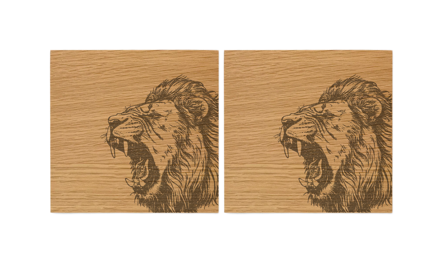 Lion Oak Coasters - Set of 2