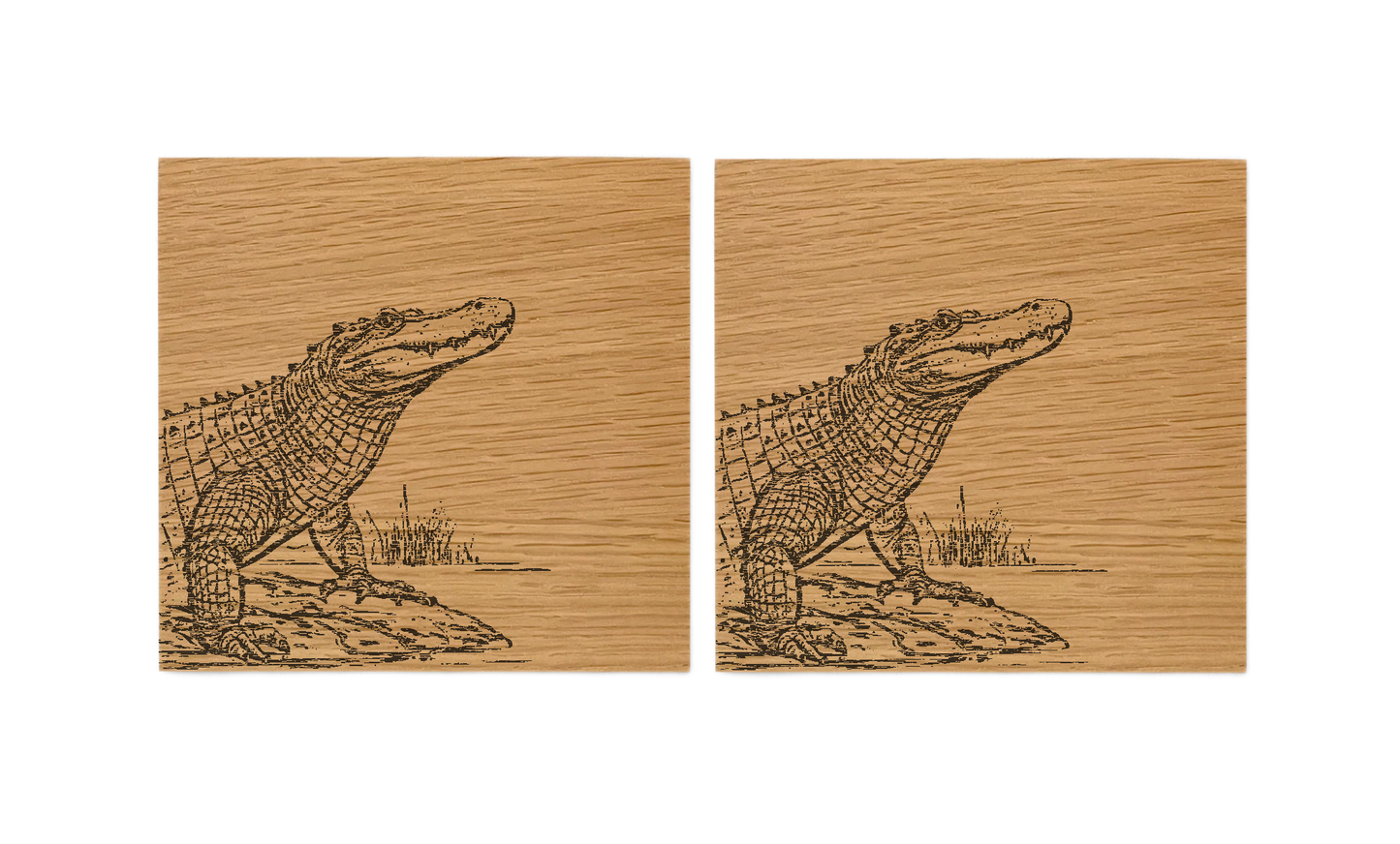 Crocodile Oak Coasters - Set of 2