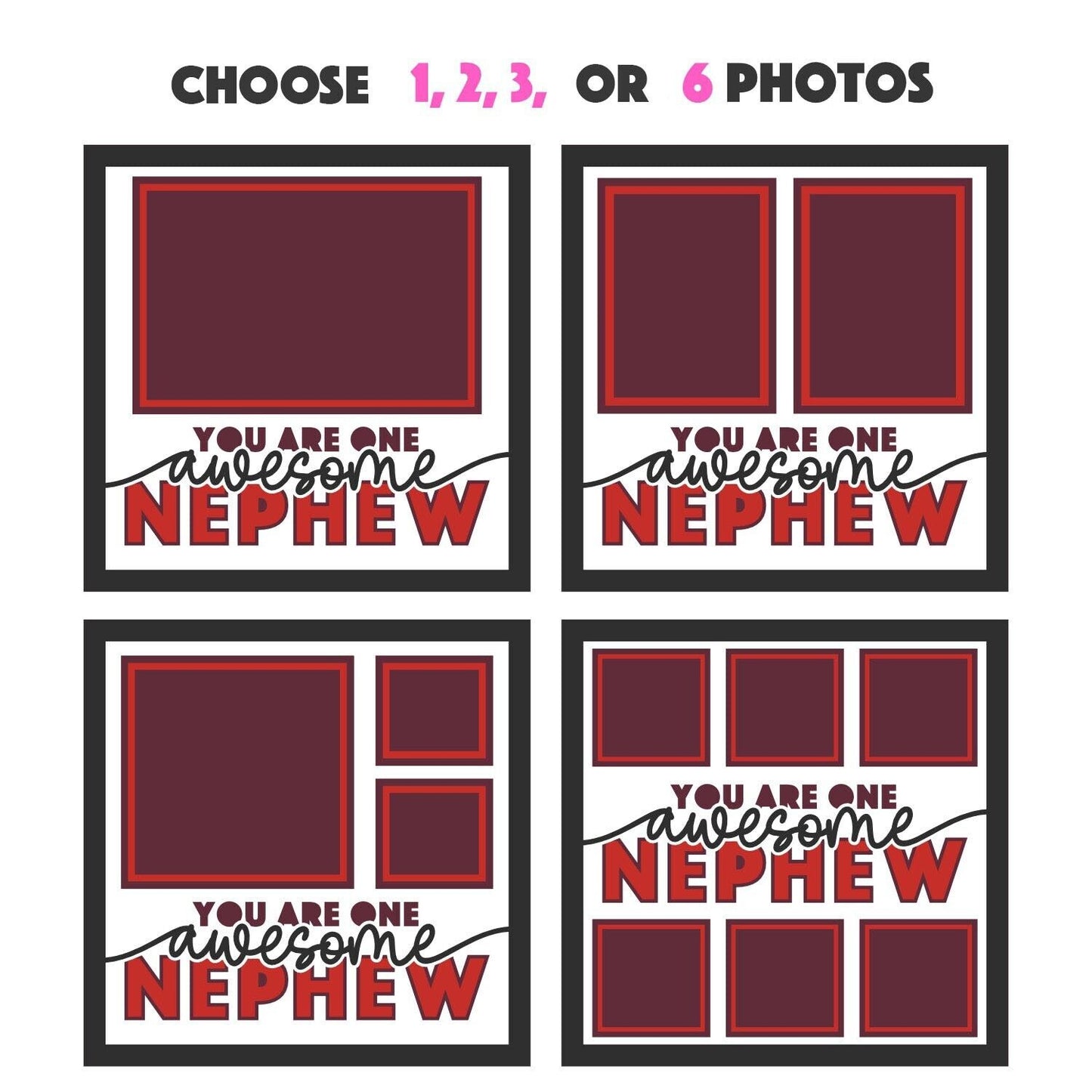 Awesome Nephew - 9 x 9 Inch photo Frame - 1, 2, 3 or 6 photos / Multi Colour