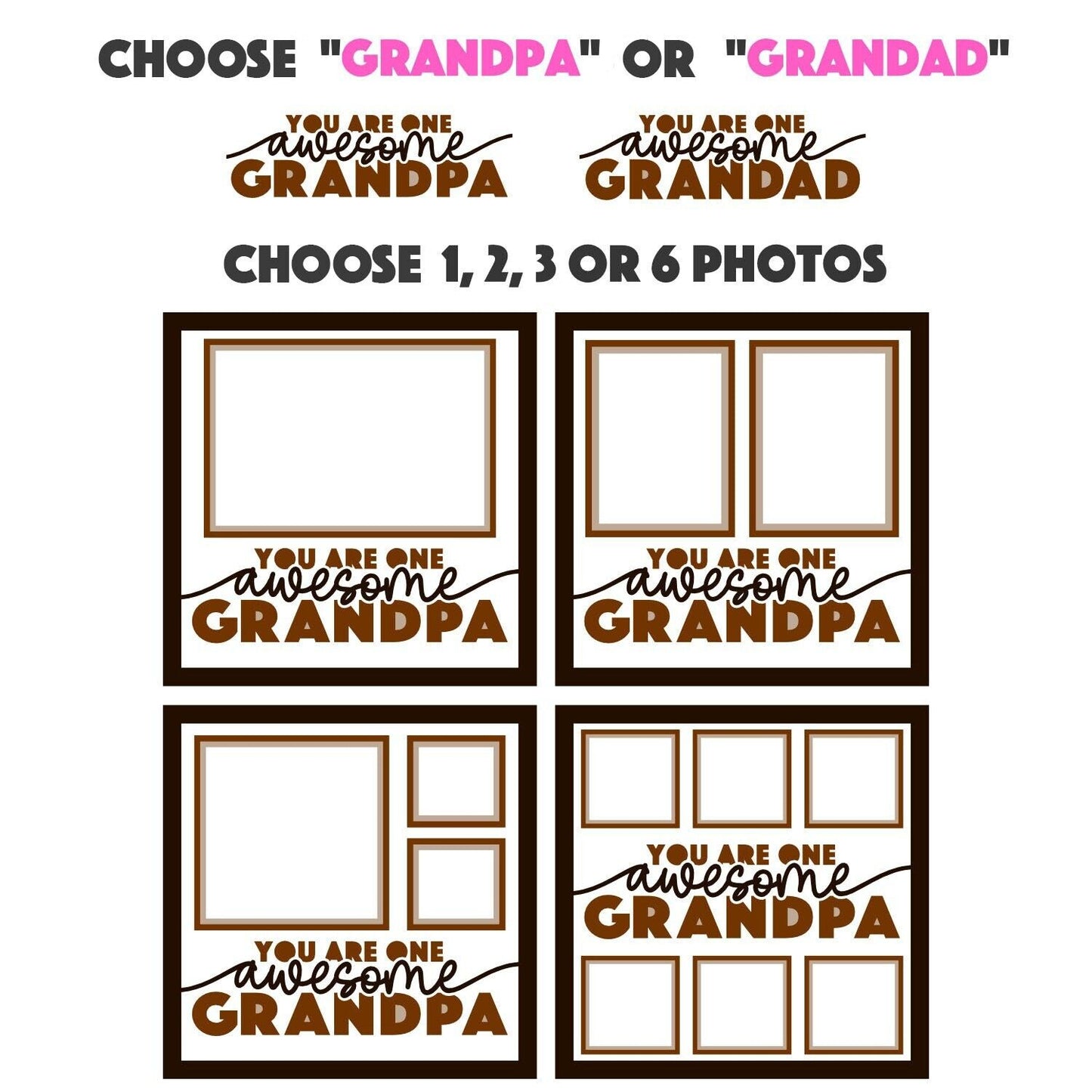 Awesome Grandpa - 9 x 9 Inch photo Frame - 1, 2, 3 or 6 photos / Multi Colour