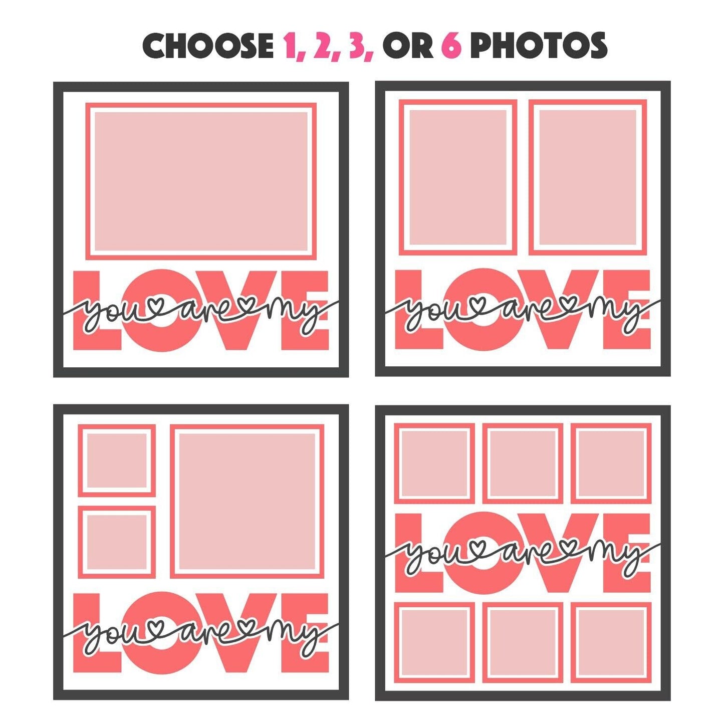 You Are My Love - 9 x 9 Inch photo Frame - 1, 2, 3 or 6 photos / Multi Colour