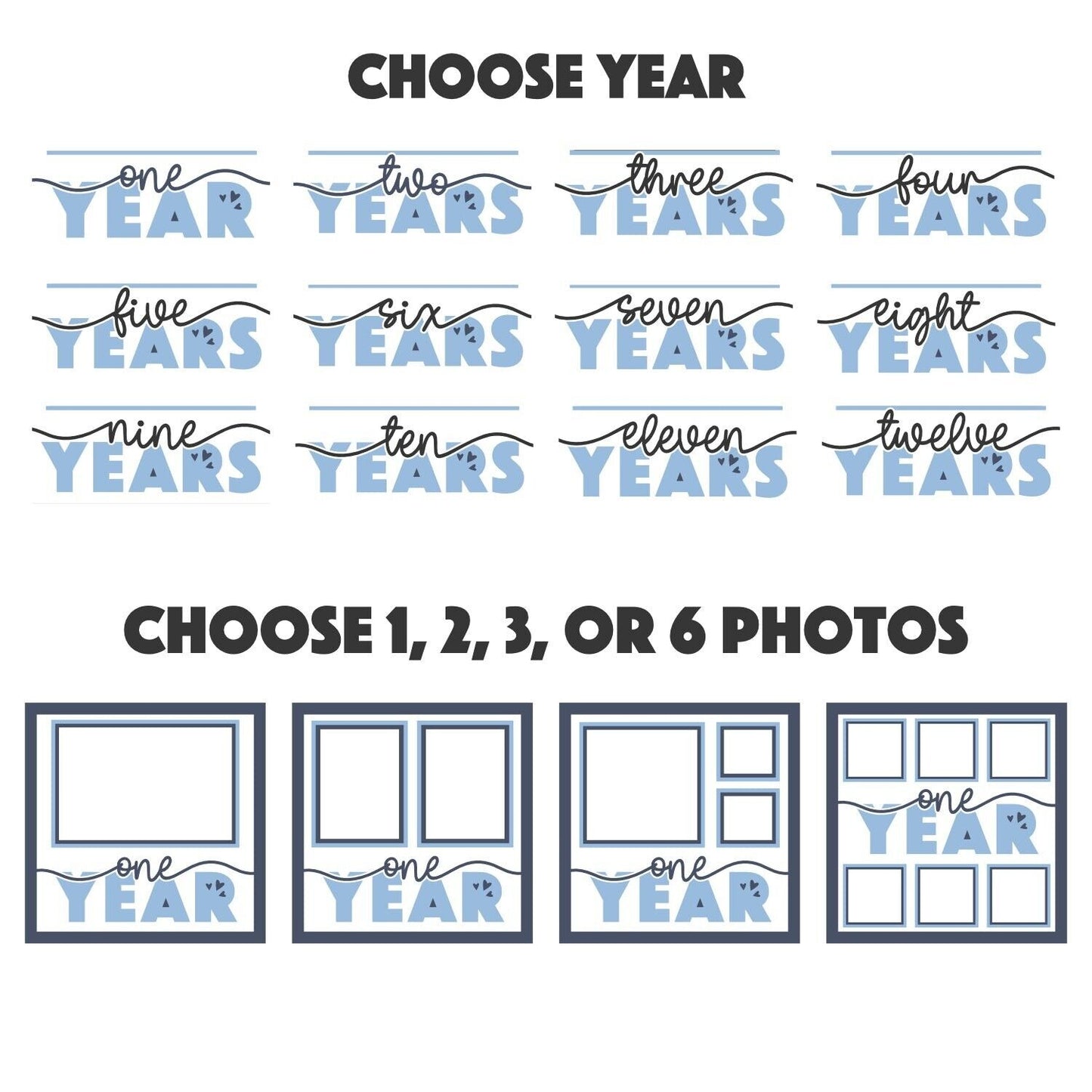 Child Yearly Milestone - 9 x 9 Inch Frame - 1, 2, 3 or 6 photos / Multi Colour