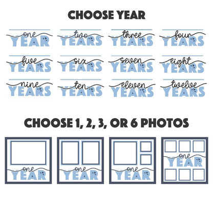 Child Yearly Milestone - 9 x 9 Inch Frame - 1, 2, 3 or 6 photos / Multi Colour