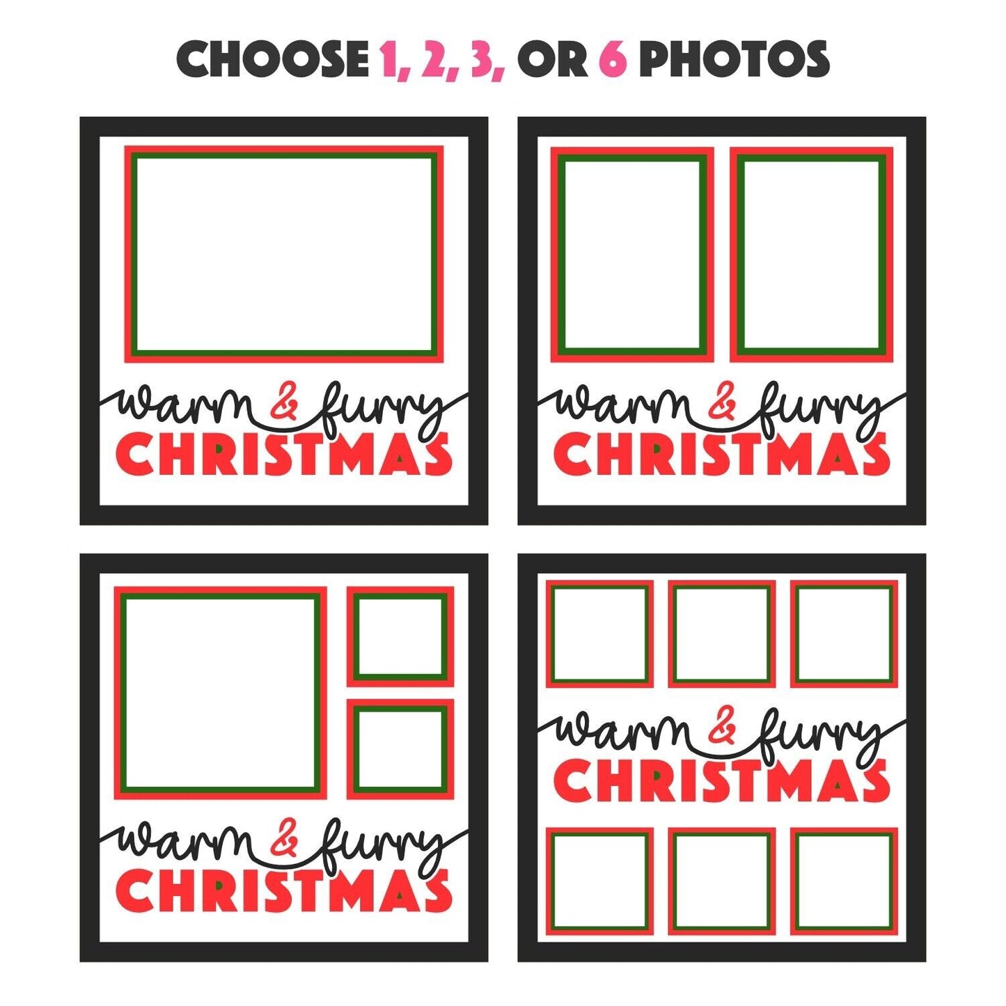 Warm & Furry Xmas - 9 x 9 Inch photo Frame - 1, 2, 3 or 6 photos / Multi Colour