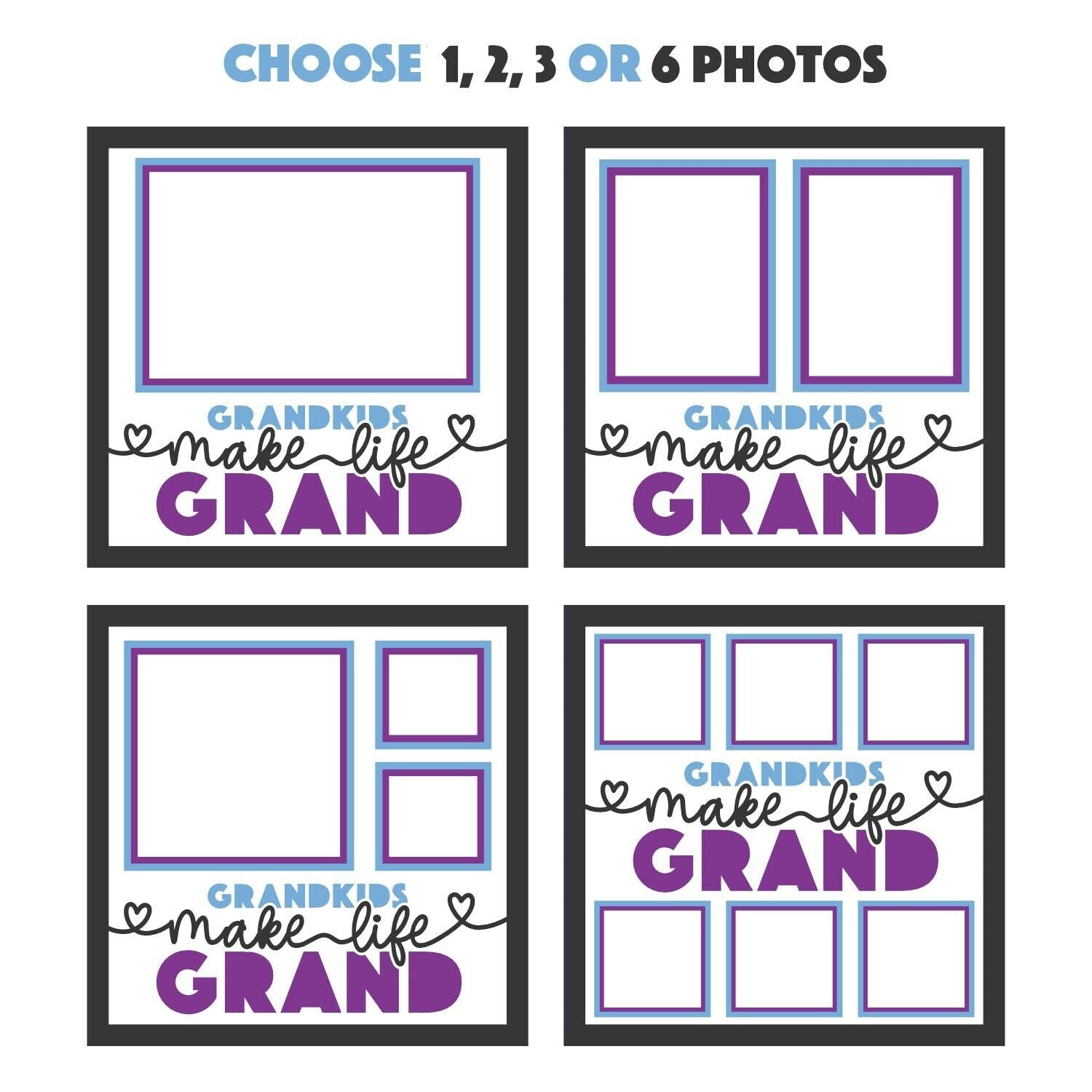 Grandkids Make Life Grand : - 9 x 9 Inch Frame - 1, 2, 3 or 6 photos