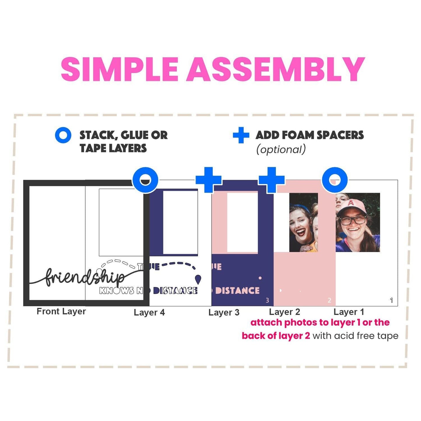 True Friendship - 9 x 9 Inch photo Frame - 1, 2, 3 or 6 photos / Multi Colour