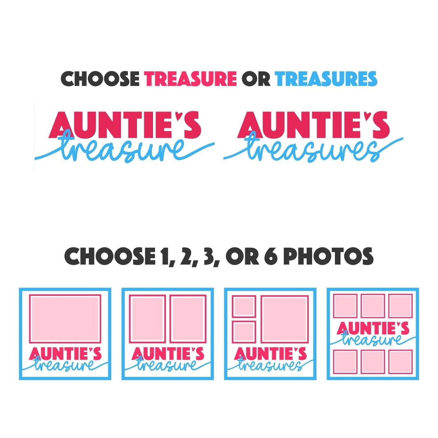 Aunties Treasures - 9 x 9 Inch photo Frame - 1, 2, 3 or 6 photos / Multi Colour