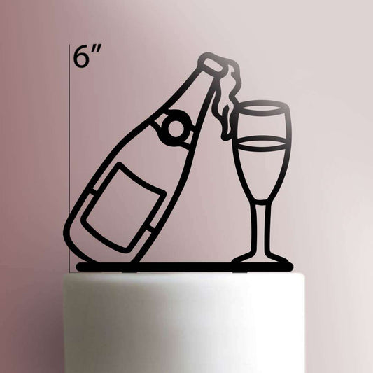 Champagne Bottle And Glass - Acrylic Cake Topper