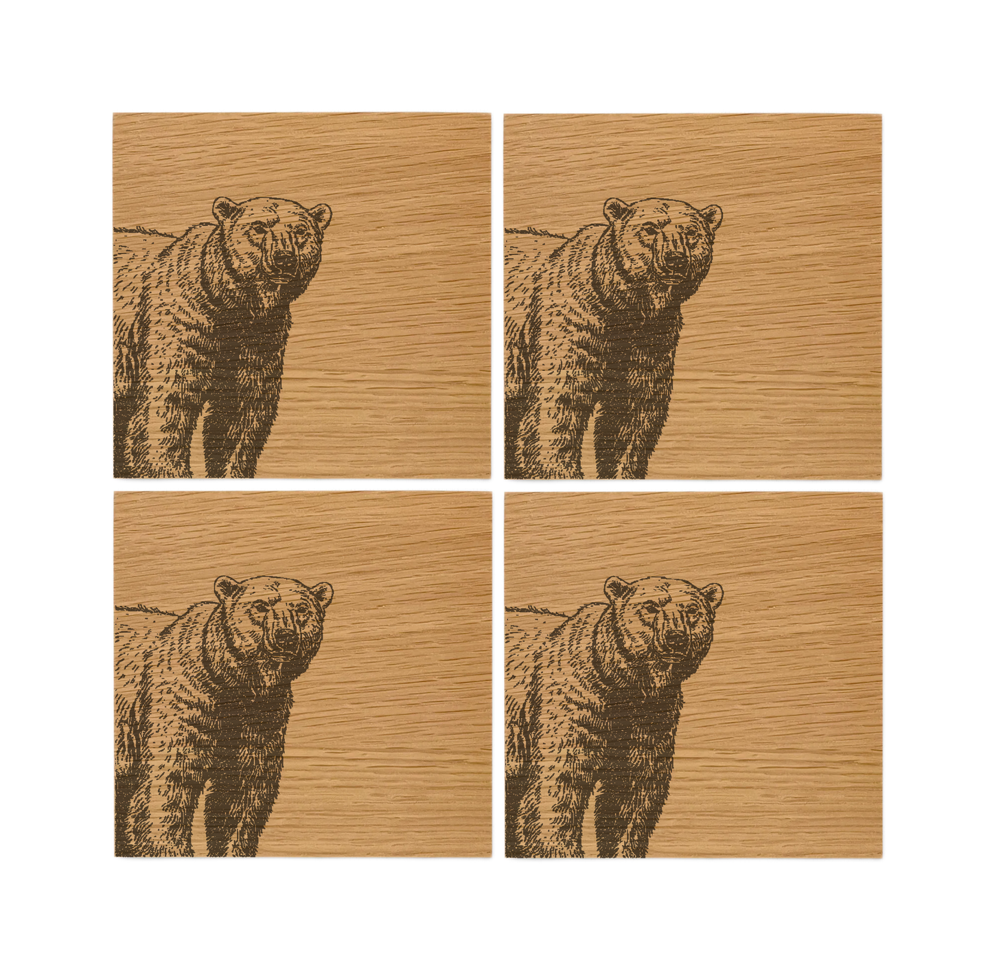 Bear Oak Coasters - Set of 4