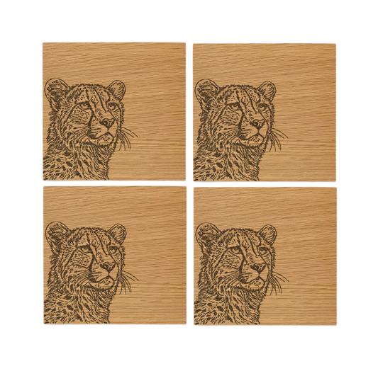 Cheeta Oak Coasters - Set of 4