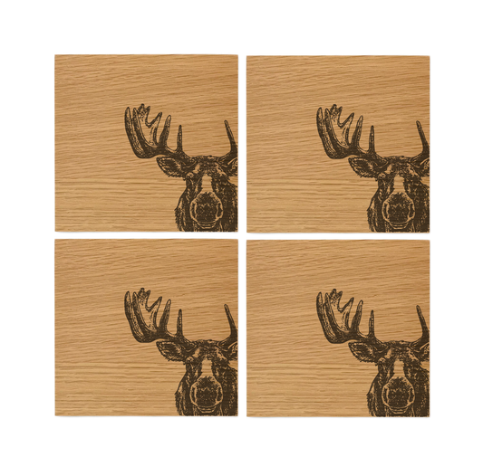 Moose Oak Coasters - Set of 4