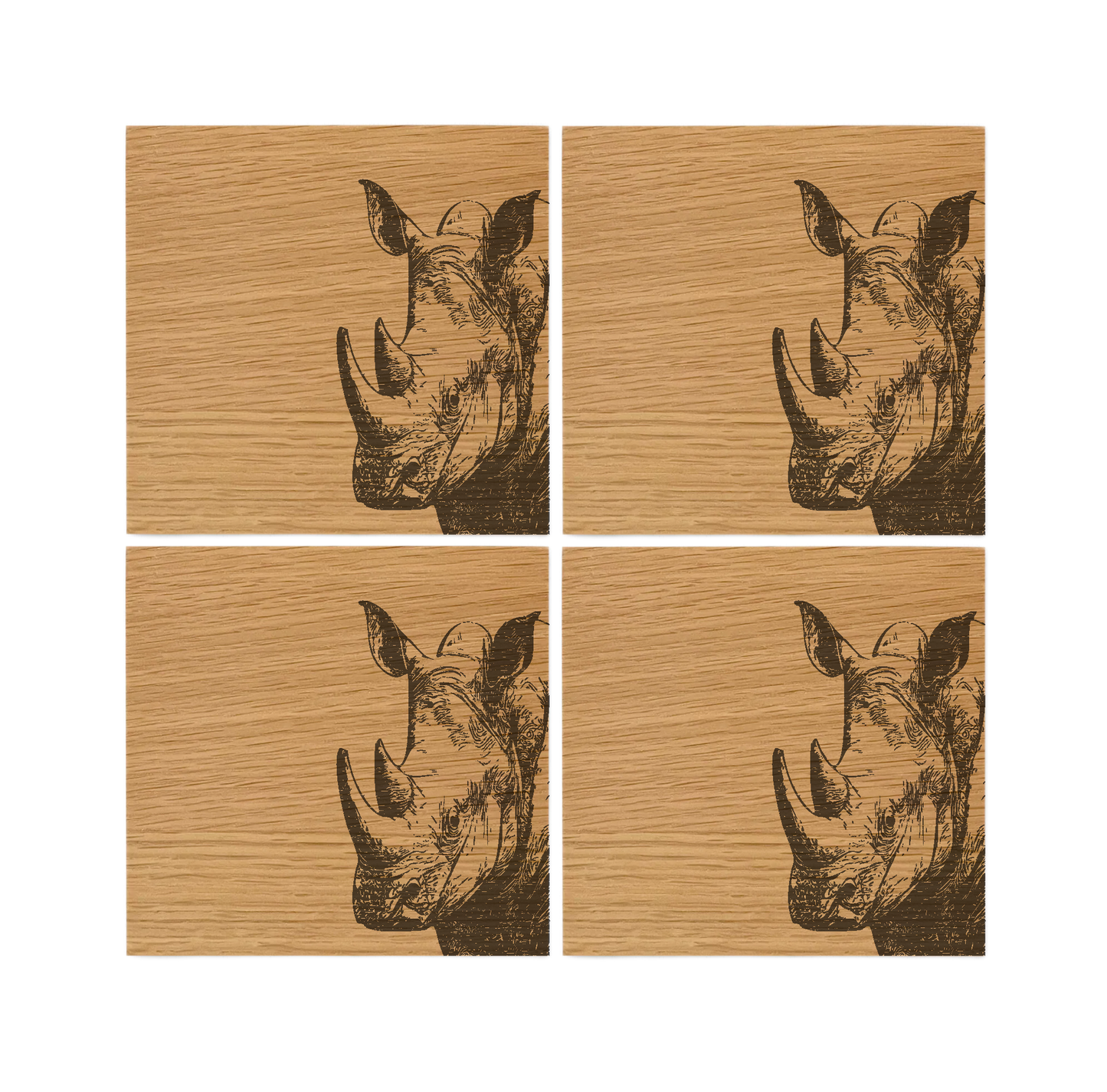 Rhino Oak Coasters - Set of 4