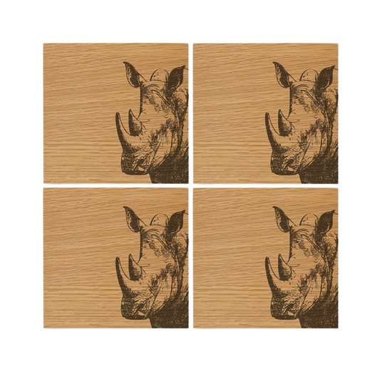 Rhino Oak Coasters - Set of 4