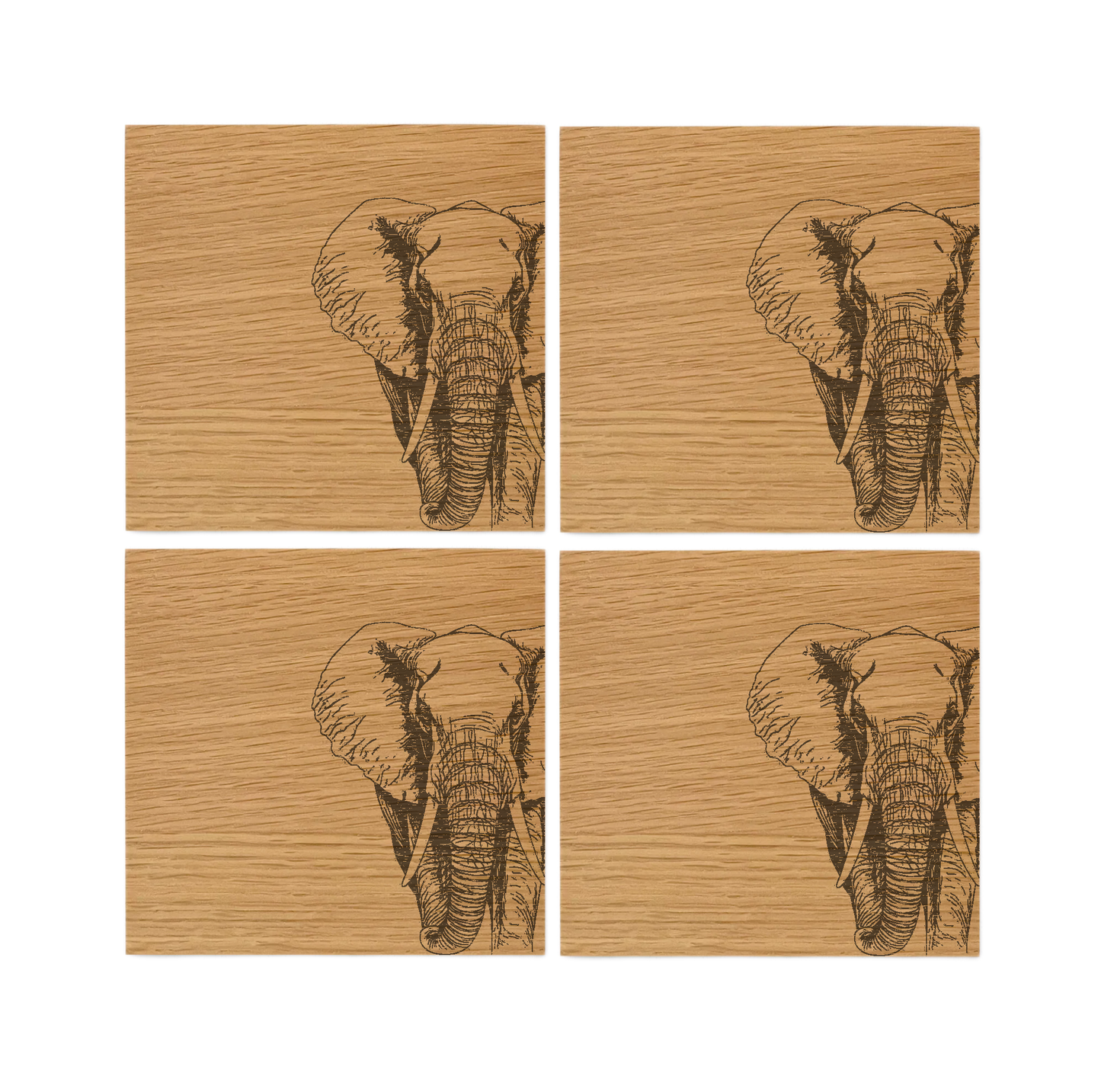 African Elephant Oak Coasters - Set of 4