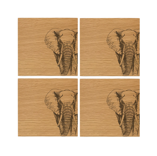 African Elephant Oak Coasters - Set of 4