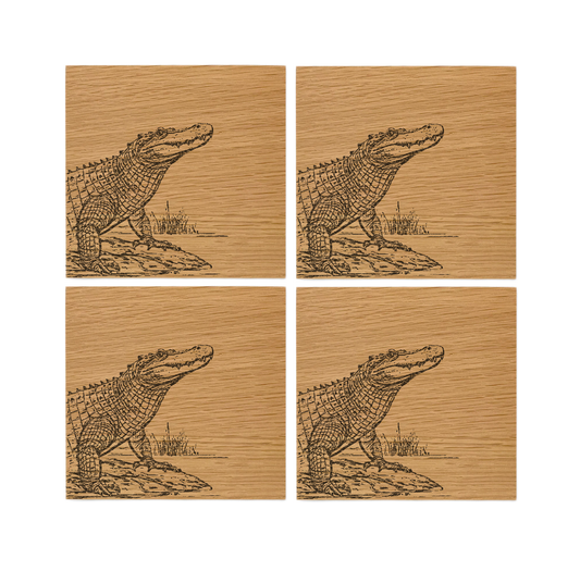 Crocodile Oak Coasters - Set of 4