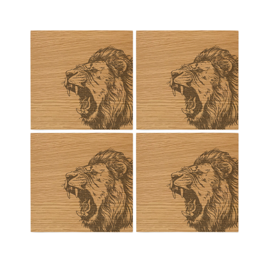 Lion Oak Coasters - Set of 4