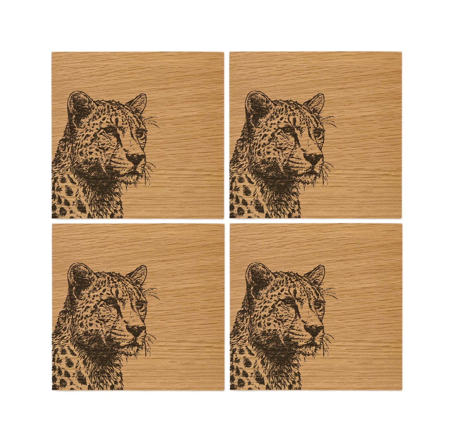 Leopard Oak Coasters - Set of 4