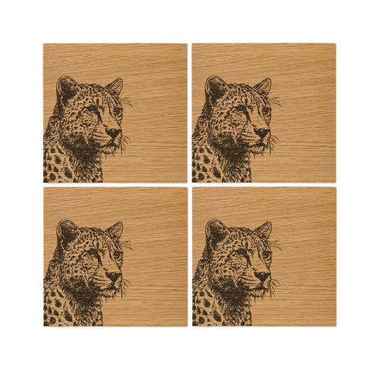 Leopard Oak Coasters - Set of 4