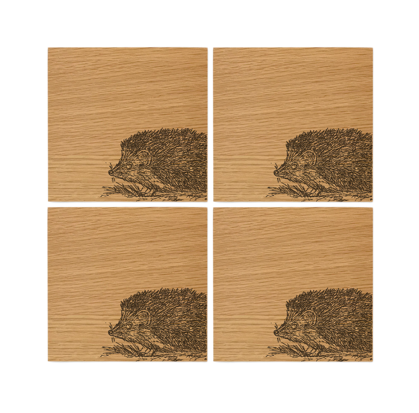 Hedgehog Oak Coasters - Set of 4