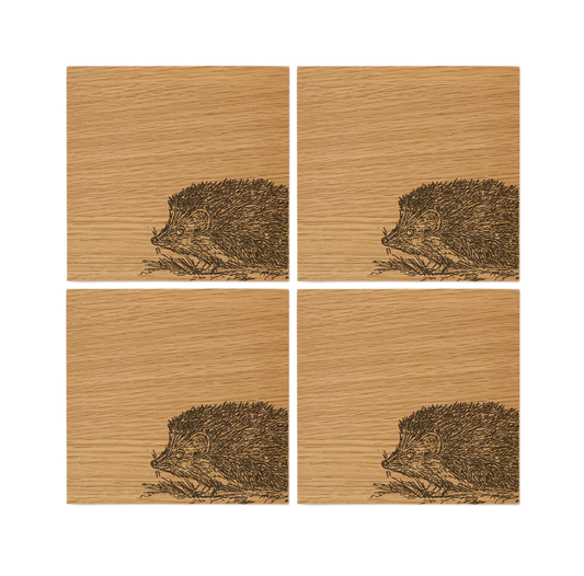 Hedgehog Oak Coasters - Set of 4