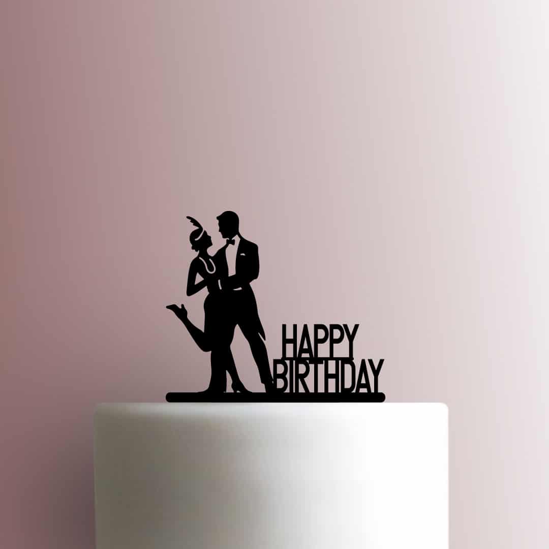 1920s Couple Happy Birthday - Acrylic Cake Topper