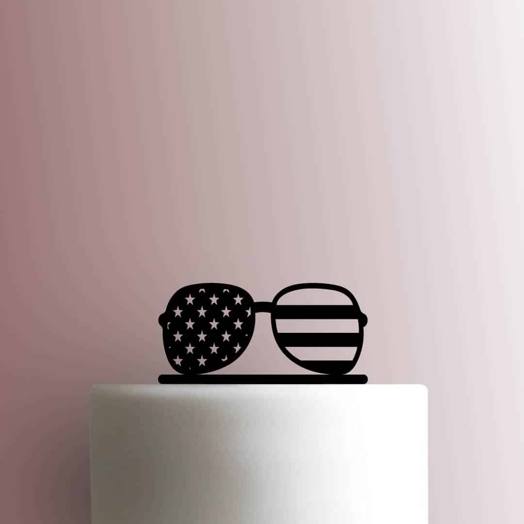 4th of July ? American Flag Sunglasses - Acrylic Cake Topper