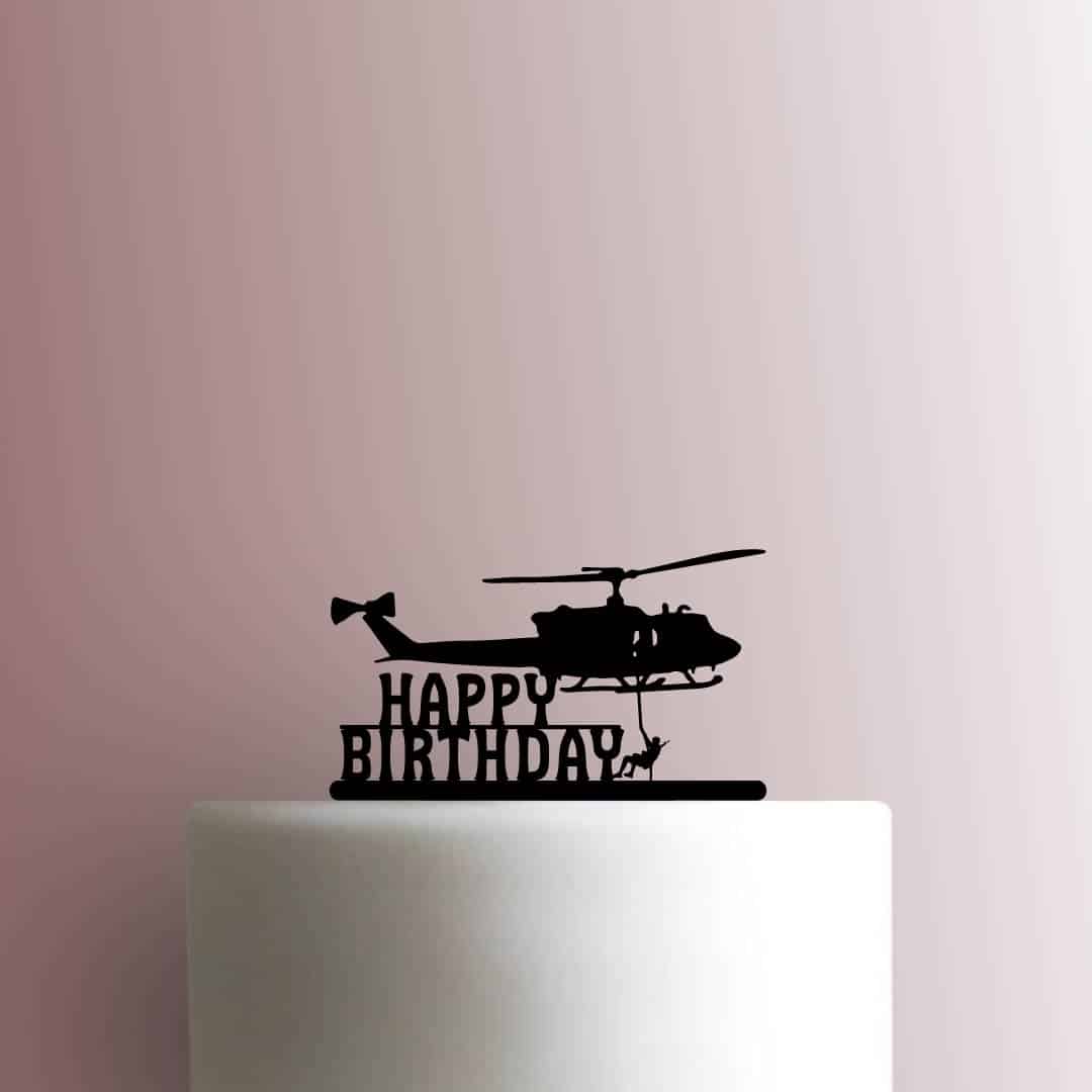 Army Helicopter Happy Birthday - Acrylic Cake Topper